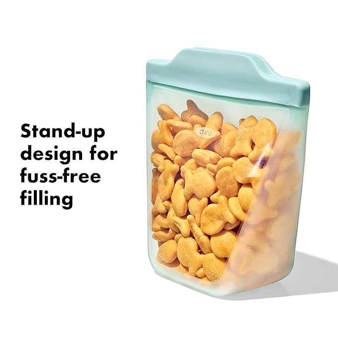 OXO Tot Silicone Reusable Bags – 2 Piece Cup and Snack Set - Opal