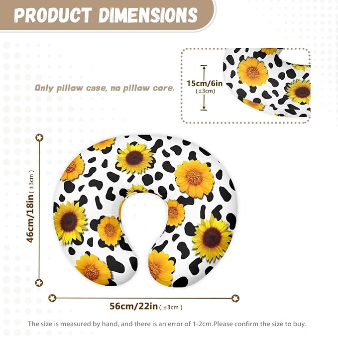Sunflower Cow Print Nursing Pillow Cover Slipcover Cozy Skin-Friendly Fabric Newborn Nursing Pillow Case with Hidden Zipper Feeding Pillow Cover for Boys Girls Easy to Use