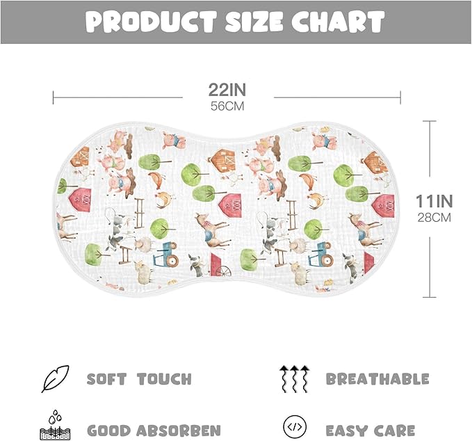 vvfelixl Muslin Burp Cloths Watercolor Farm Animals Baby Washcloths for Baby Girl Boys 2 Pack White
