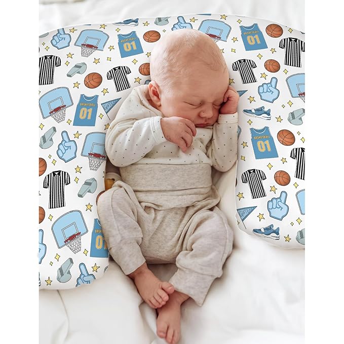 Basketballs Baby Nursing Pillow Covers for Boy Girl Basketballs Fan Stars Suits Nursery Pillowcase for Breastfeeding Pillows Outdoor Sports Lovers Gift Soft Stretchy Slipcover for Newborn Infant