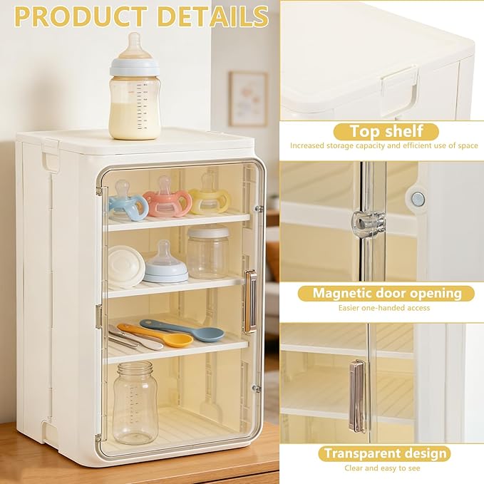 Baby Bottle Organizer, 3/4 Tier Bottles Storage Organizer, Baby Bottle Drying Rack for Bottles, Pacifiers,Pump Parts, Clear Station Organize Container for Bathroom, Cabinet, Pantry, Vanity, Countertop