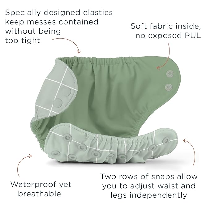 Esembly Cloth Diaper Bundle Set - 3 Organic Cotton Absorbent Inners and 1 Waterproof Outer Diaper Cover - Reusable, Washable, Snap Closure Cloth Diapers - Size 1 (7-17lbs), Lattice
