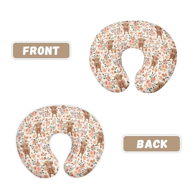 Baby Nursing Pillow Cover Cow and Flowers Breastfeeding Pillow Cover Boys Girls Nursing Pillow Case for Newborn, Soft Fabric Fits Snug On Infant