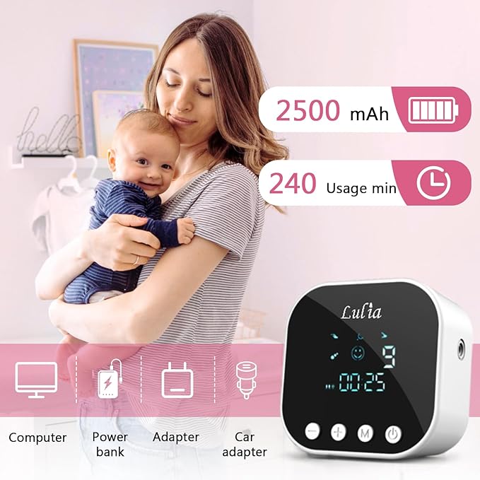 Lulia Double Electric Breast Pump, Breastfeeding Pump 4 Modes & 9 Levels, Low Noise, Anti-Backflow & LED Display, BPA Free, Portable Breast Pumps with 24mm Flange