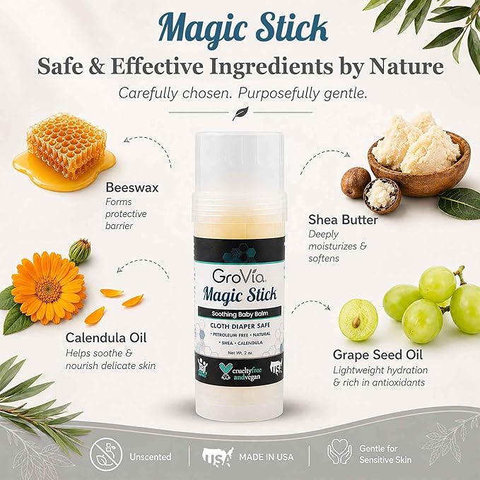 GroVia All Natural Magic Stick Baby Diaper Balm for Baby Diapering (2 oz) - Unscented