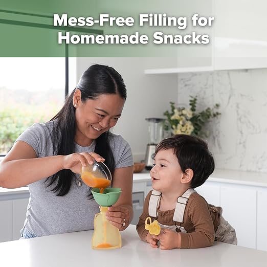 haakaa Fill & Go Yummy Pouch ＆ Flower Funnel Combo - Banana Pouch (2pcs) + Spring Green Funnel