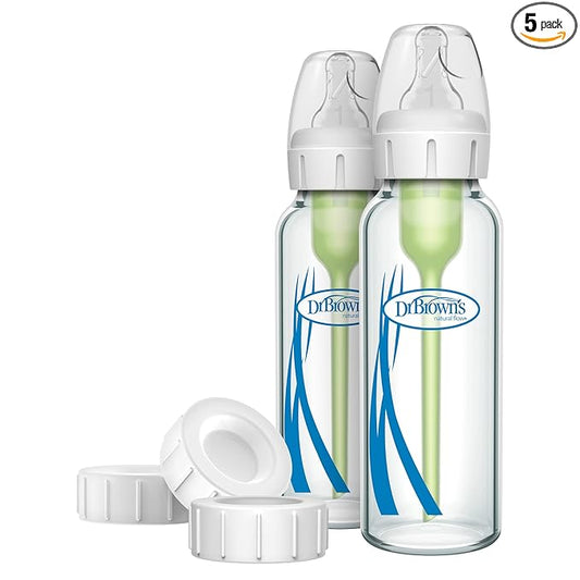 Dr. Brown's Anti-Colic Options+ Narrow Glass Baby Bottle 8 oz/250 mL and Travel and Storage Baby Bottle Caps for and Options+ Baby Bottles - 3-Pack - Narrow