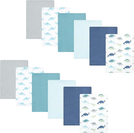 Hudson Baby Unisex Baby Flannel Burp Cloth 12pk, Soft Teal Dino, One Size