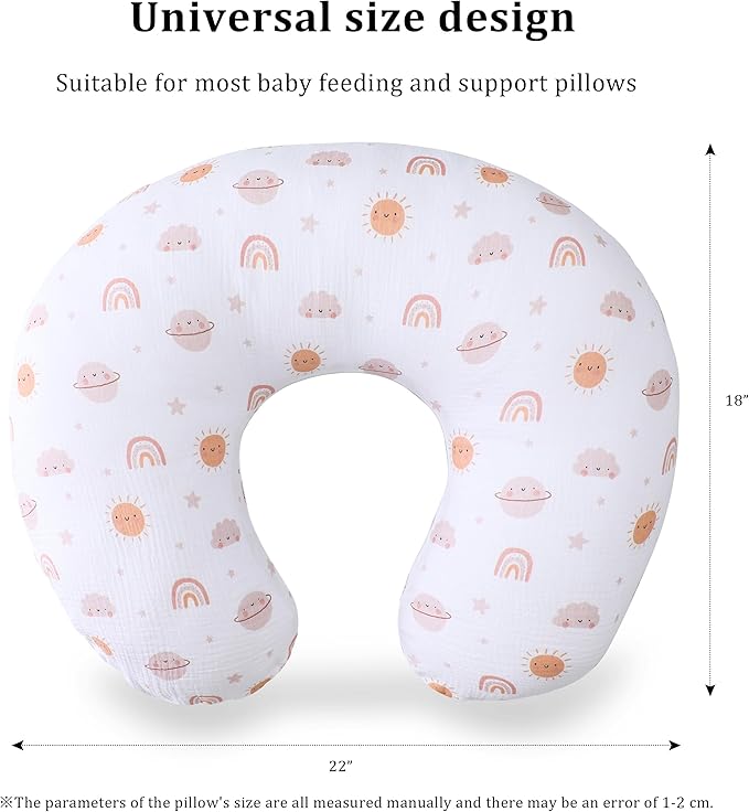 TADO MUSLIN Nursing Pillow Cover 2-Pack, 100% Organic Cotton Muslin Breastfeeding Pillow Covers, Hidden Zipper, Fits Standard U-Shaped Nursing Pillows, Machine Washable, Unisex Neutral Soft and Cute