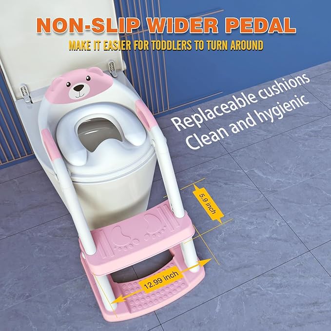 Potty Training Seat with Step Stool Ladder, Toddler Toilet Seat for Boys Girls, Adjustable 6 Heights Fits Round & Elongated Toilets, Anti-Slip Pads & Leak-Proof Guard