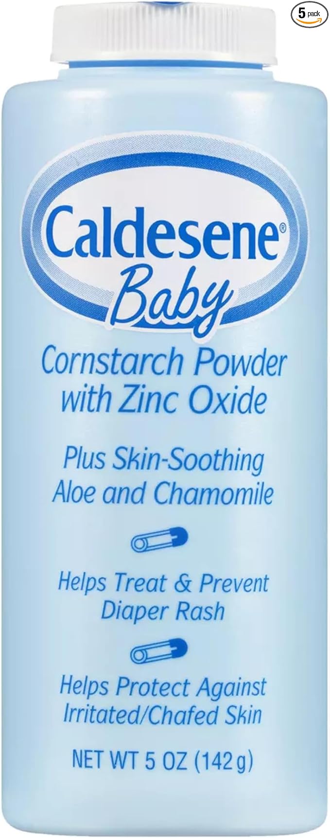 Caldesene Baby Cornstarch Powder with Zinc Oxide, 5 oz, 5-Pack