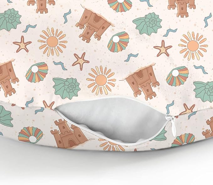 Boho Beach Summer Baby Nursing Pillow Covers for Boy Girl Retro Seaside Holiday Nursery Slipcovers for Breastfeeding Pillows Sun Seashells Castle Soft Stretchy Removable Cover for Newborn Infant