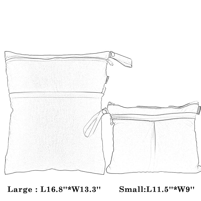 Damero 2pcs Travel Wet and Dry Bag, Reusable Wet Bags Organizer with Two Zippered Pocket for Cloth Diaper, Pumping Parts, Swimsuit and Gym, Elephants