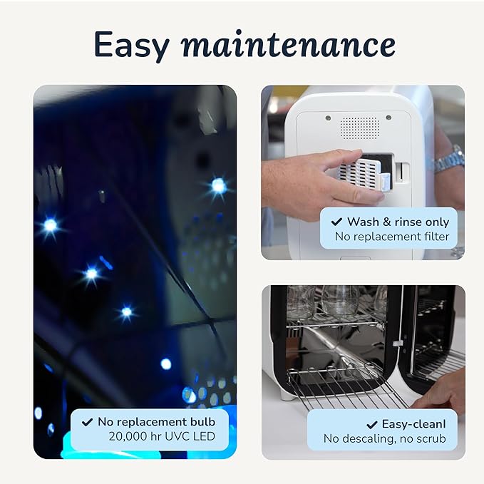 WABI UV LED 3-in-1 Sanitizer & Dryer MINI Box | Disinfect, Dry, & Store Everyday Items, Baby Feeding Gear, and Electronics | Touch Control, LED (No Mercury) | Smart Storage Mode | Fits 4-6 Baby Bottle