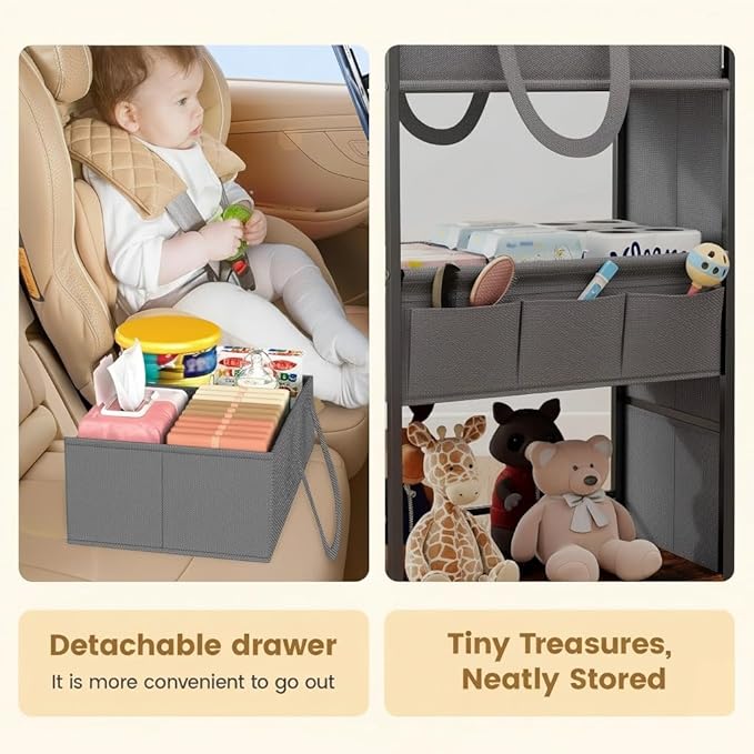 3-Tier Baby Diaper Caddy Organizer and Storage Cart, Baby Essentials with 2+2 Dividers and 3 Drawers, Large Capacity Rolling Cart for Nursery Storage, Diaper Caddy Cart for Crib, Bedroom, Bathroom