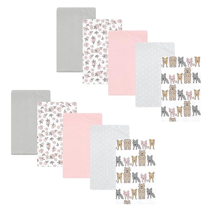 Hudson Baby Unisex Baby Cotton Flannel Burp Cloths 10-Pack, Wild Forest Pink, One Size
