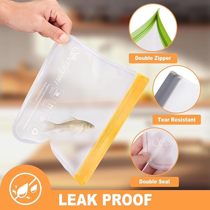 Serfeymi 16 Pack Reusable Gallon Freezer Bags Dishwasher Safe, Extra Thick Reusable Plastic Bags BPA Free, Leak Proof Food Storage Bags with 3 Sizes for Meat, Travel - 5 Gallon 6 Sandwich 5 Snack