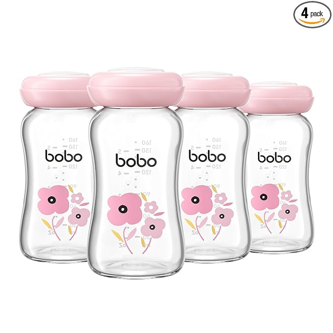 YOHKOH Glass Breast Milk Storage Bottles - 100% Leak-Proof, BPA-Free Breastmilk Storage Containers, Freezer & Dishwasher Safe, Ideal for Nursing Mothers (Red, 5.4oz (Pack of 4))
