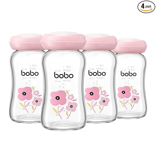 YOHKOH Glass Breast Milk Storage Bottles - 100% Leak-Proof, BPA-Free Breastmilk Storage Containers, Freezer & Dishwasher Safe, Ideal for Nursing Mothers (Red, 5.4oz (Pack of 4))
