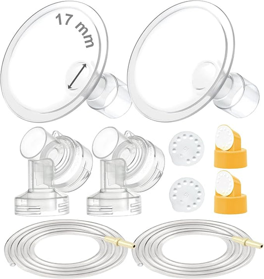 Maymom Breast Pump Kit Compatible with Medela Pump in Style Advanced Pump; 2xTwo-Piece 17mm Breastshield, 2 Valve, 4 Membrane, 2 Replacement Tubing; Replacement Part for Medela Shield, Valve
