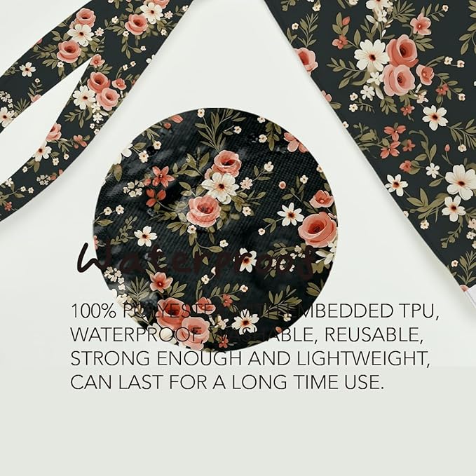 Fokongna Floral Print Wet Bag, Small Portable Waterproof Multi-Functional Organizer for Women, Black Background Pink Floral, Ideal for Daily, Beach & Travel
