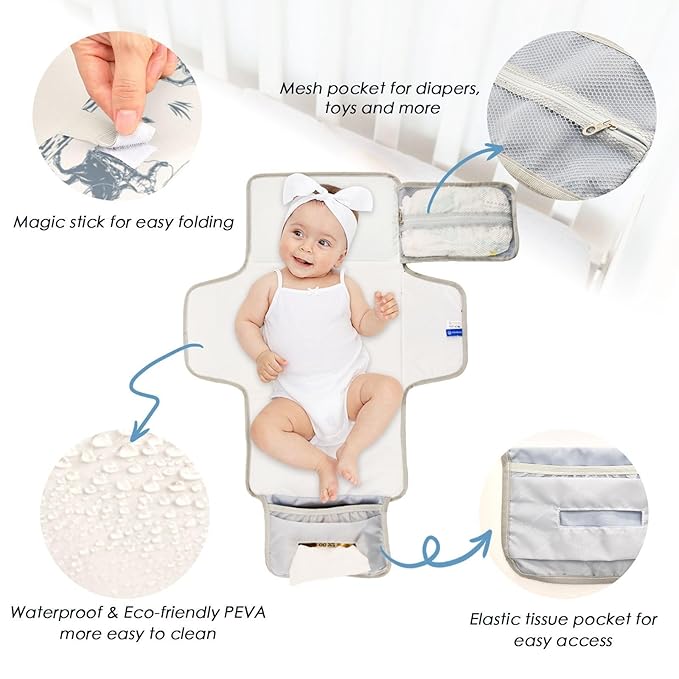 Cowboys Horse Western Portable Diaper Changing Pad with Wipes Holder, West Desert Foldable Baby Diaper Changer Travel Bag American Wild Baby Changing Mat with Built-in Pillow for Newborn