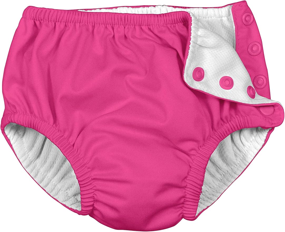 i Play (2 Pack) Girls Reusable Absorbent Baby Swim Diapers - Swimming Suit Bottom | No Other Diaper Necessary Light Pink and Hot Pink 6 Months