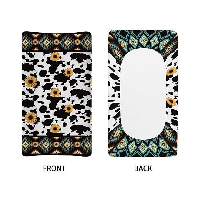 ZDCUSTOM Aztec Sunflower Cow Changing Pad Cover Changing Table Sheets Diaper Changing Table Cover Comfy Cozy Cradle Sheets Fits 32"x16" Contoured Pad
