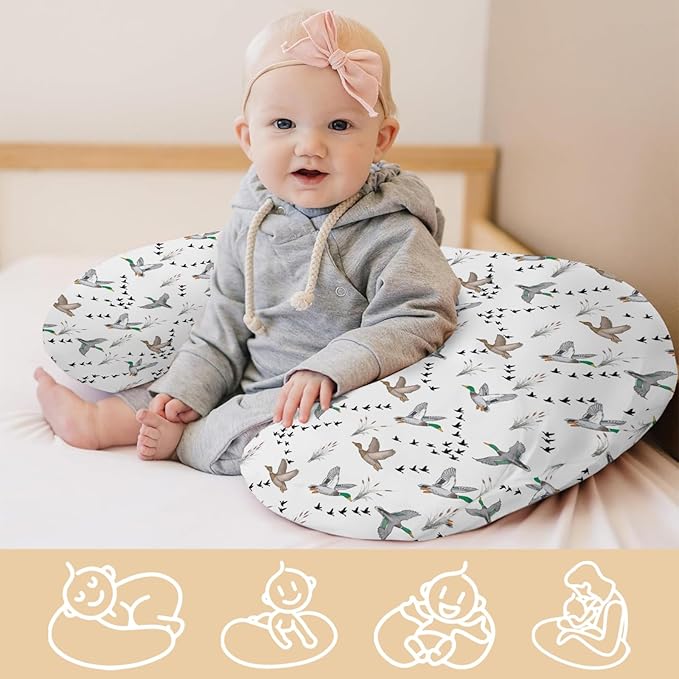 Watercolor Mallard Ducks Nursing Pillow Covers Vintage Duck Reeds Removable Covers for Breastfeeding Pillows Hunting Duck Season Soft Pillowcase for Boys Girls