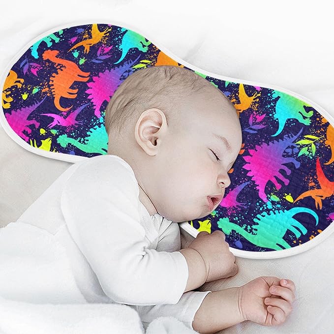 Muslin Burp Cloths for Baby Boys and Girls - 1-Pack Ultra Absorbent Bright Neon Dinosaurs Muslin Washcloths, Newborn Towel, Milk Spit Up Rags, Burp Cloth Bib for Unisex, 22 x 11 Inch