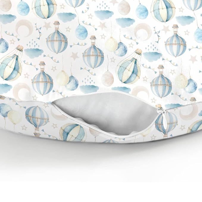 Neutral Blue Hot Air Balloons Baby Nursing Pillow Covers for Boy Girl Pastel Balloons Moon Star Clouds Nursery Pillowcase for Breastfeeding Pillows Boho Sky Soft Stretchy Slipcovers for Newborn Infant