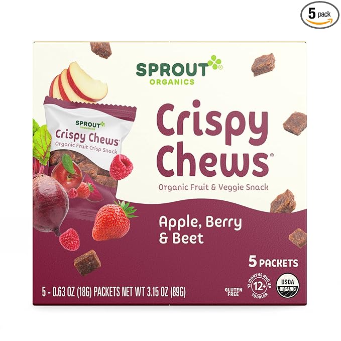 Sprout Organic Baby Food, Stage 4 Toddler Fruit Snacks, Red Fruit Beet & Berry Crispy Chews, 0.63 Oz Single Serve Packs (5 Count)