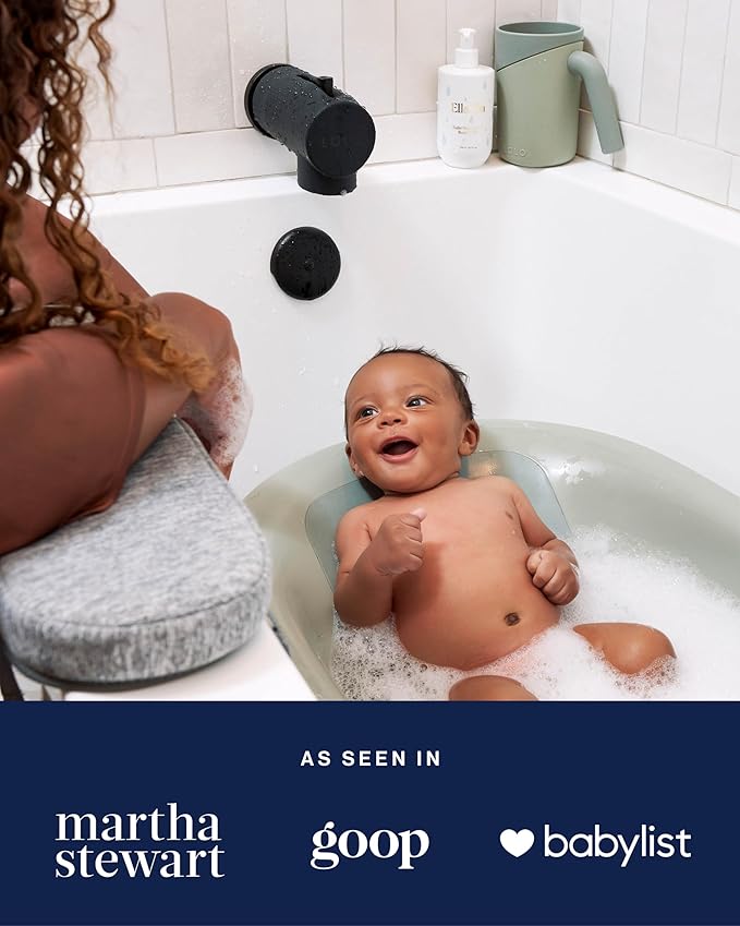 Lalo Bathtime Essentials - 3-Piece Set Includes Knee & Elbow Saver, Rinse Cup, & Spout Cover - Comfortable Baby Bath Essentials Made from Safe, Durable Materials - Easy to Clean - Sage