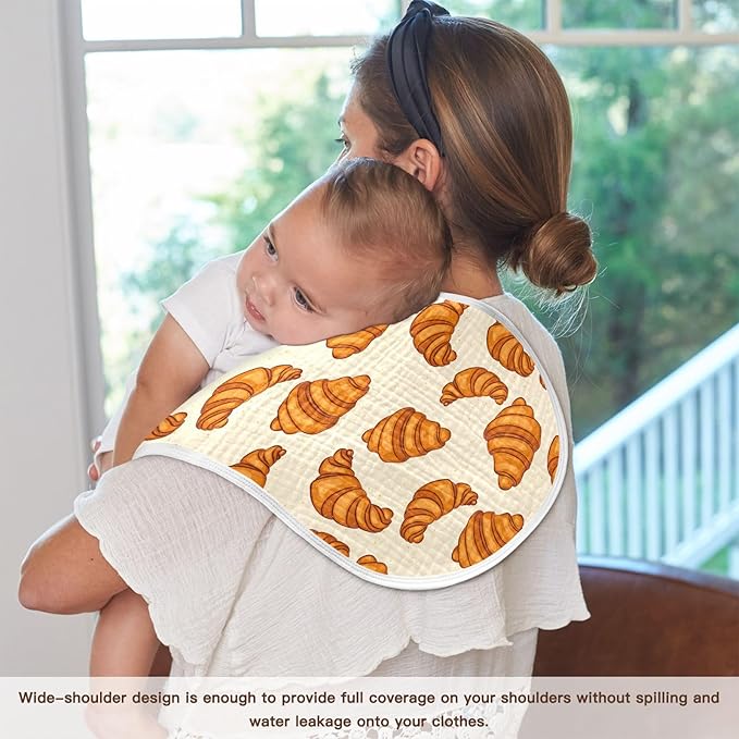 Muslin Burp Cloths for Baby Boys and Girls - 2-Pack Ultra Absorbent Croissants Muslin Washcloths, Newborn Towel, Milk Spit Up Rags, Burp Cloth Bib for Unisex, 22 x 11 Inch