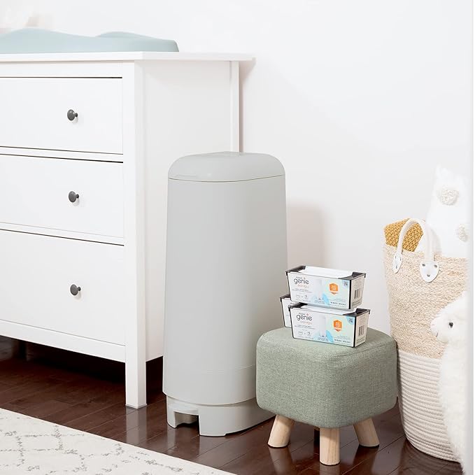Diaper Genie Signature Pail (Grey) Includes 1 Easy Roll Refill with 18 Bags | Holds Up to 846 Newborn-Sized Diapers Per Refill