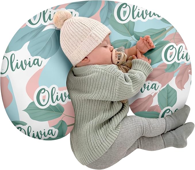 Customizable Flowers Baby Nursing Pillow Cover - Add Your Baby's Name, Ultra-Soft Stretch Fabric, Fits Standard Nursing Pillows, Ideal for Baby Showers Style 25