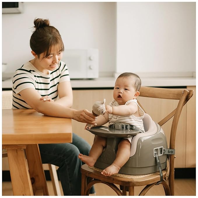 Bumbo 3-in-1 Multi-Seat for 6 to 36 Months, Travel Baby Feeding & Play Floor Seat, All-in-One Portable Booster with Tray & Toddler High Chair, Breige/White Sand