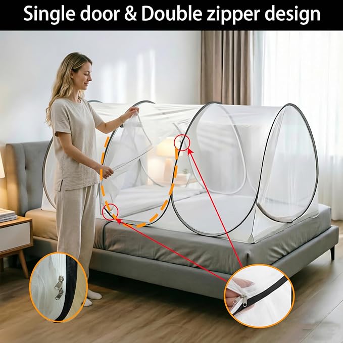 CMINGJ Portable Mosquito Net, Foldable Pop-Up Travel Bed Net, Free Installation Mosquito Tent, Mosquito net for Adults Bedroom Camping Nap Patio L78 x W39 x H35 inch (Single Door with Netting Bottom)
