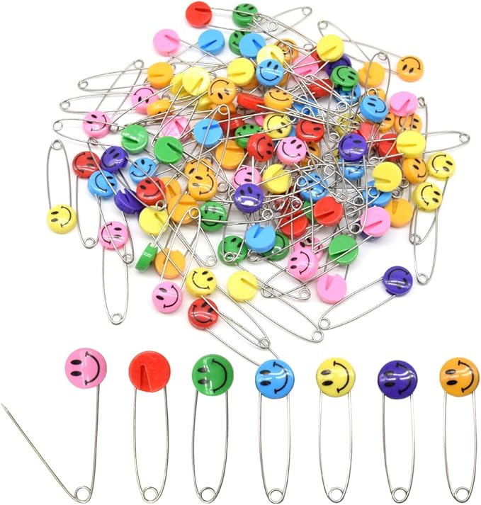 30 PCS Safety Pin 53mm/2.1in Baby Diaper Pins for Cloth Plastic Head Baby Pins for Diapers Stainless Steel Cloth Pins with Locking Closures Nappy Pin for Crafts（DT/Colour Smile）