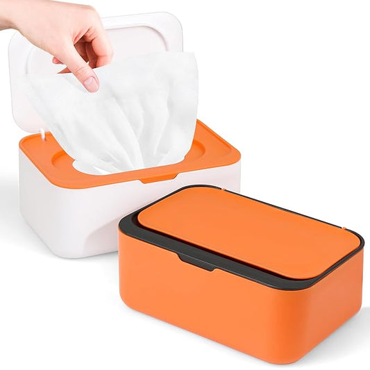 2Pcs Wipe Dispenser, Reusable Baby Wipe Holder Refillable Wipes Container, Easy Open & Close Wipes Pouch Case with Lid for Bathroom Baby Nursery Kitchen Office Travel (Orange)