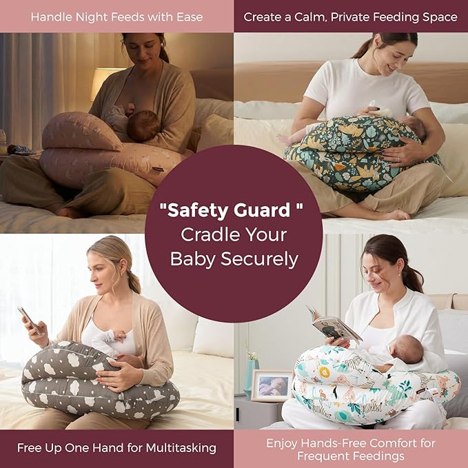 Momcozy Original Nursing Pillow for Breastfeeding-Innovative Safety Guard- Wider Feeding Pillows for More Support for Mom & Baby- Easier Nursing & Hand Free- Fit for All, Removable Cotton Cover
