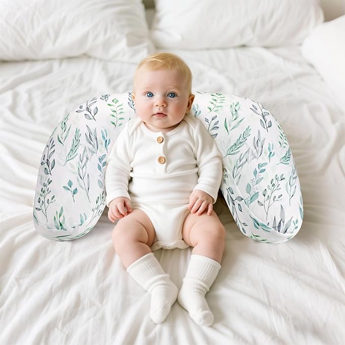 DILIMI Nursing Pillow Cover, Soft Stretchy Nursing Cover for New-Designed Breastfeeding Pillow, Removable Slipover for Baby Boy and Girls, Green Leaf Only Cover