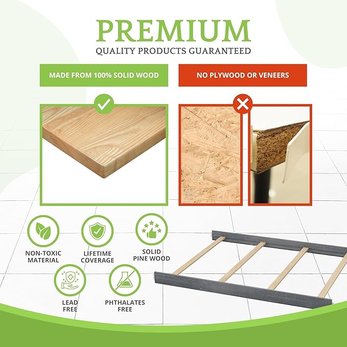 Full-Size Conversion Kit Bed Rails for Oxford, Soho, Ozlo & Avalon Baby Convertible Cribs - Solid Wood - Toddler and Adult Rail for Full-Size Bed - Nursery & Baby Furniture (Arctic Gray, Hook-On Kit)