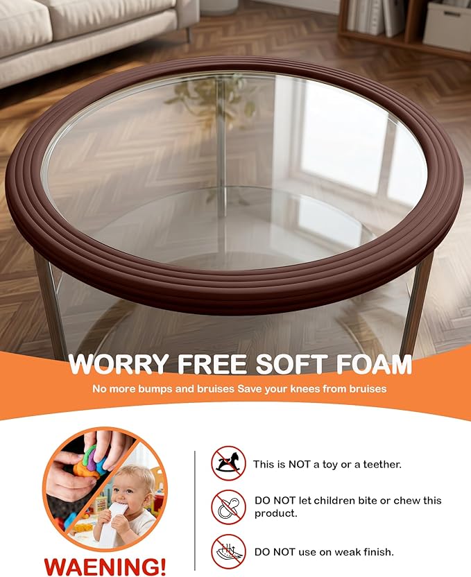 Corner Protector Baby, 16.5FT 0.4''Th W-Shape Edge Protector for Baby Proofing 4'' Wide Foam Fireplace Cushion Pre-Taped Safety Guard Bumper Pad for Furniture Wall Stair Door (Dark Brown)