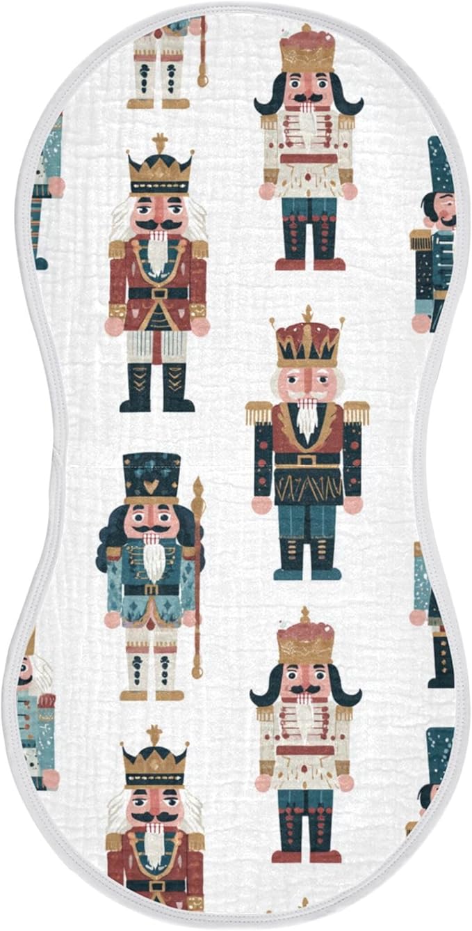 Christmas Nutcrackers White Burp Cloths Baby Boys Girls Absorbent Soft Cotton Burping Cloths Rags, 1 Pack