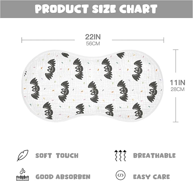 vvfelixl Muslin Burp Cloths Halloween Bat and Confetti Baby Washcloths for Baby Girl Boys 2 Pack White