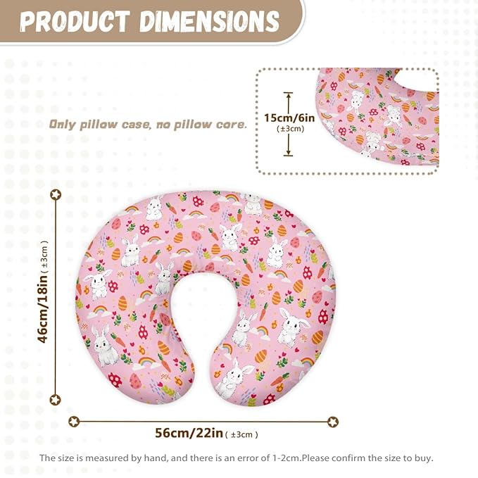 Forchrinse Cute Rabbit Nursing Pillow Cover Cushion Slipcover for Breastfeeding Pillows,Newborn Baby Nursing Pillow Case for Girls,Pink