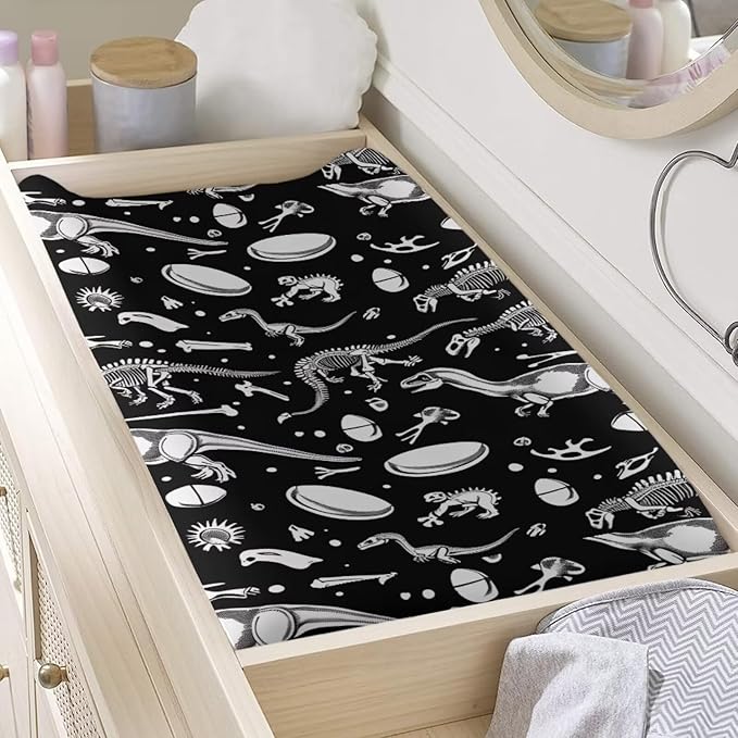 Changing Pad Covers for Boys Girls, Black Dinosaurs Diaper Changing Table Pad Cover Soft Breathable Changing Mat Cover for 32''x16" Cute Birthday Gifts for Baby