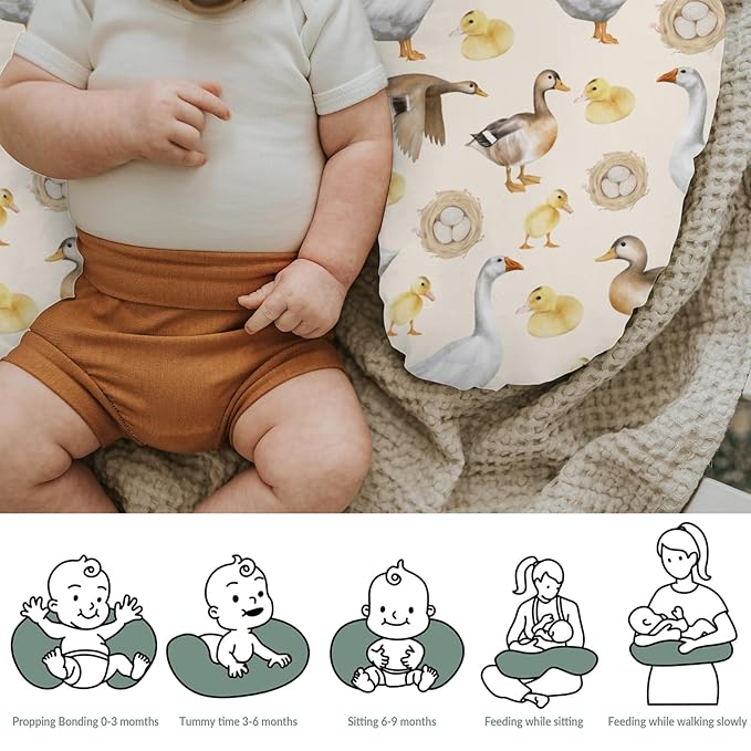 Watercolor Farm Birds Ducks Baby Nursing Pillow Covers for Boy Girl Cute Farm Animals Nursing Slipcovers for Breastfeeding Pillows Farmhouse Duckling Soft Stretchy Removable Cover for Newborn Infant