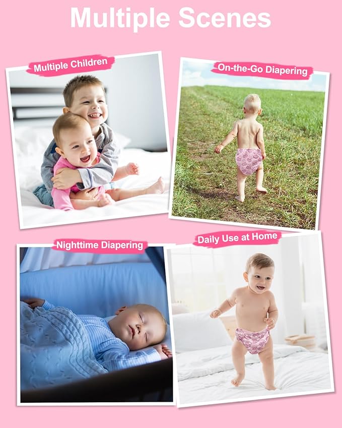 babygoal Cloth Diaper Covers 6 Pack with Wet Bag for Fitted Diapers and Prefolds with Double Gussets, Adjustable and Reusable for Baby Girls